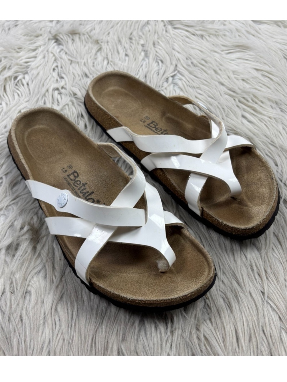 Birkenstock White Crisscross Slide Sandals 39